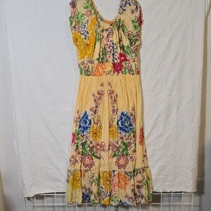 Me 2 Magic Butter Yellow Vibrant Floral Maxi Dress Gold Shimmer Stripes Size 3X